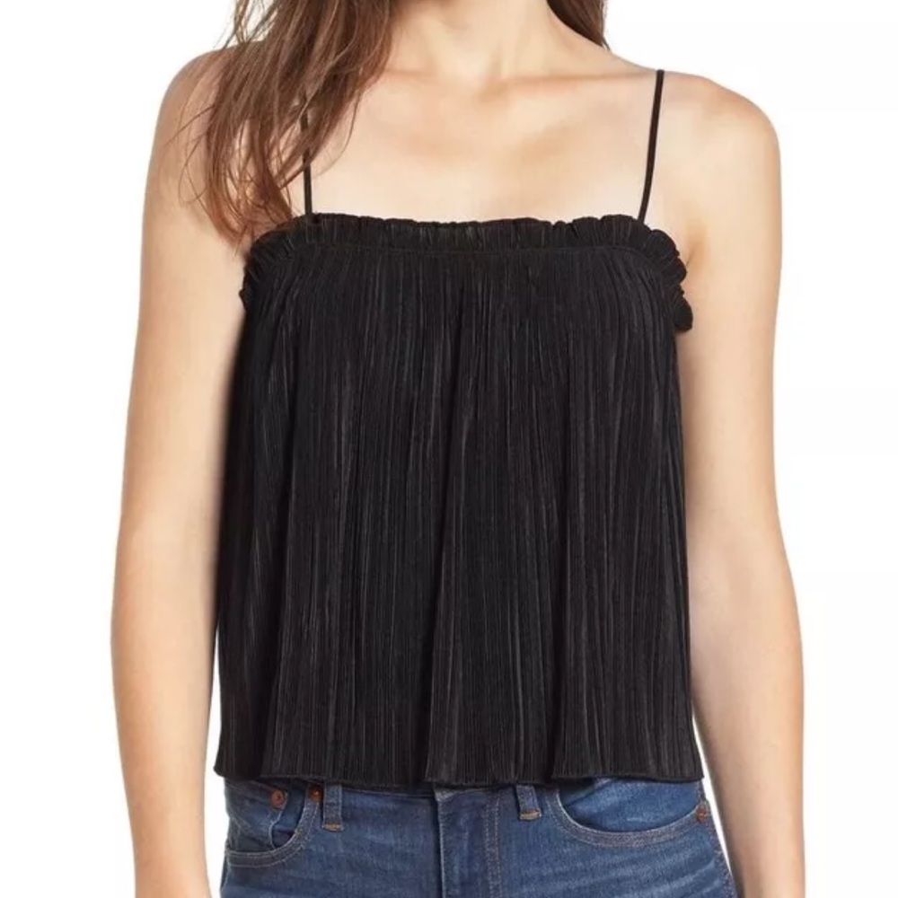 MADEWELL WOMEN'S BLACK SLEEVELES NICOLE PLEATED RUFFLE TOP TANK